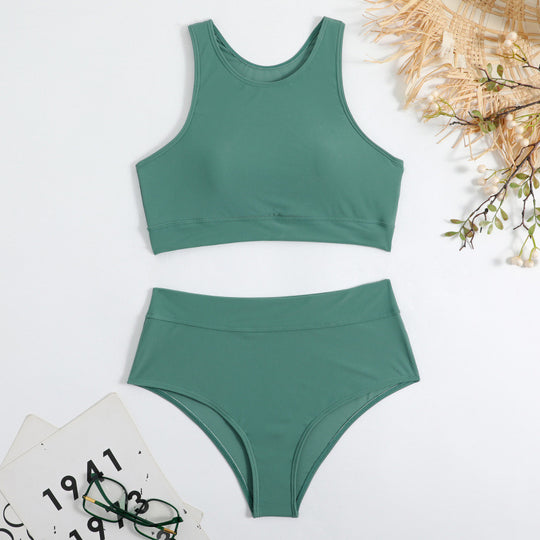 Damen Bikini-Set mit hohem Bund und sportlichem Oberteil R&B