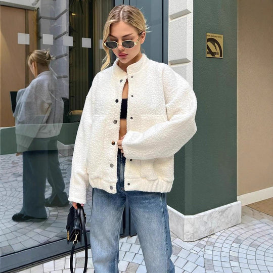 Damen Oversized Fleecejacke mit Druckknöpfen und praktischen Taschen R&B