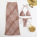 Damen Triangel-Bikini-Set mit transparentem Wickelrock und animalischem Print R&B