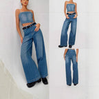 Damen Weite High-Waist Jeans mit fransigem Saum