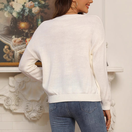 Damen V-Ausschnitt Strickpullover mit lässiger Passform und geripptem Saum R&B