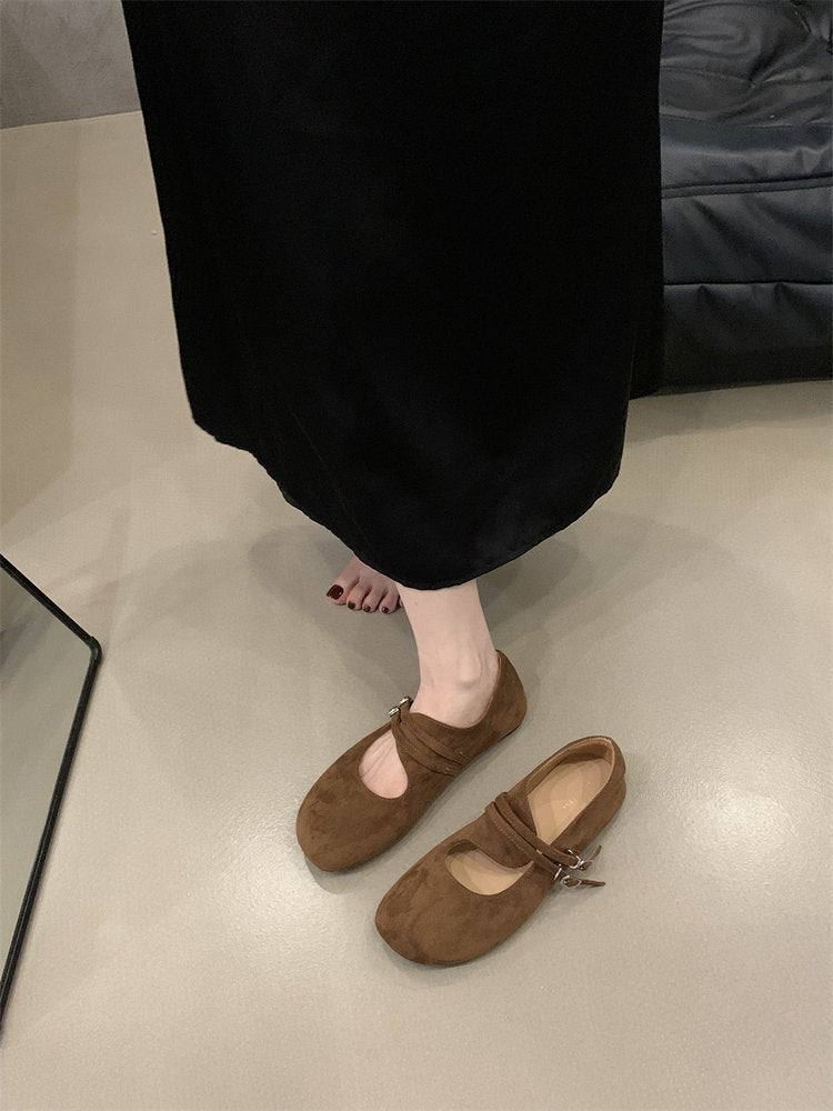Damen bequeme Ballerinas mit modischem Riemchen und rutschfester Sohle R&B