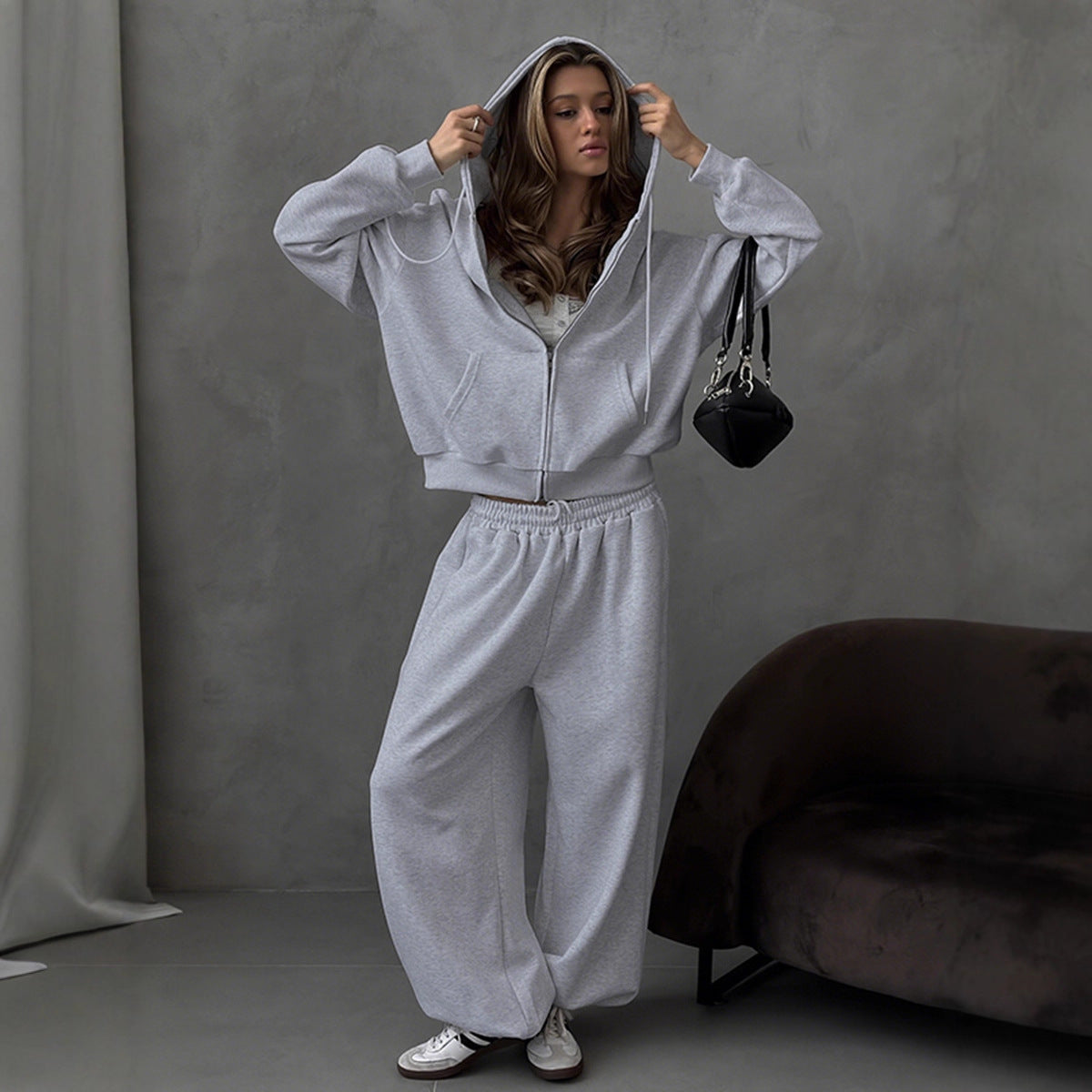 Damen Bequemes Oversized-Lounge-Set mit Kapuze und elastischem Bund R&B