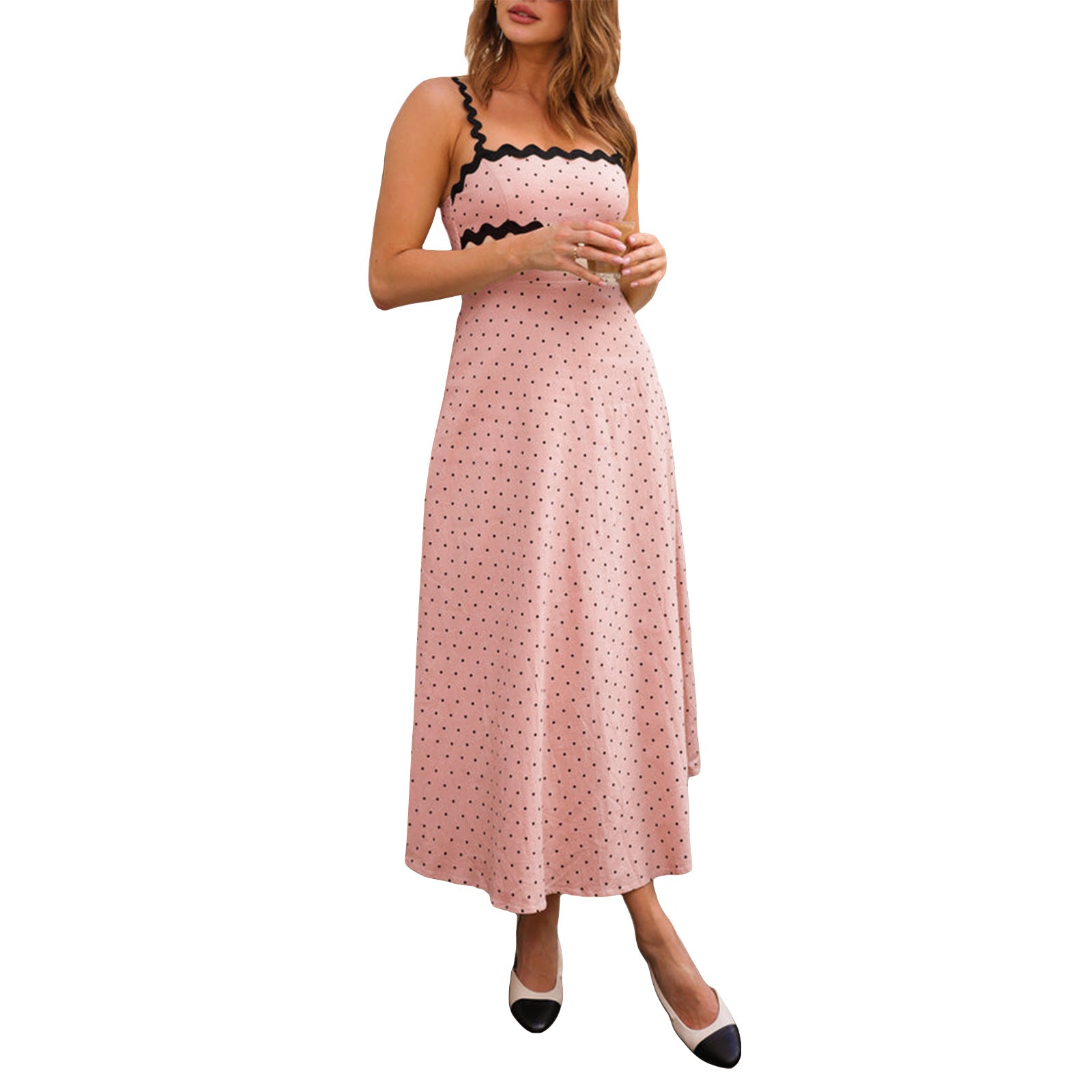 Damen Maxikleid mit Spitze und verspieltem Polka-Dot-Muster R&B