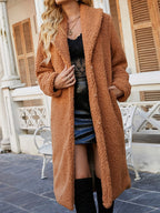 Damen Langer flauschiger Teddy-Mantel mit Taschen R&B