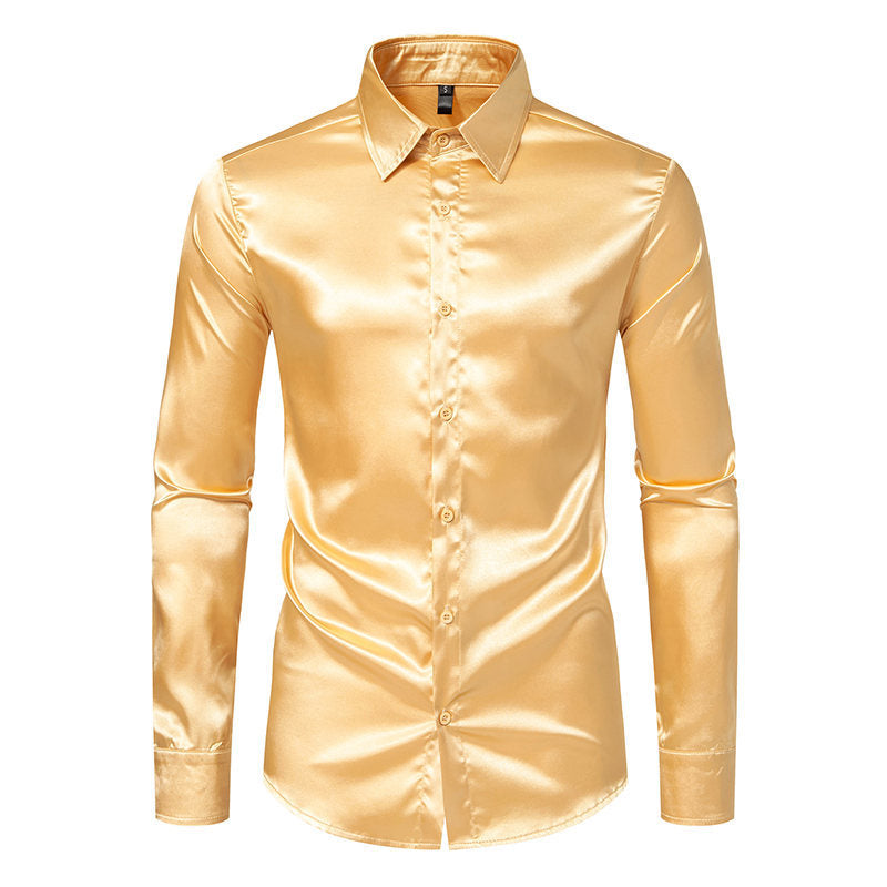 Herren Elegantes Satin-Hemd mit glänzender Oberfläche und modernem Schnitt R&B