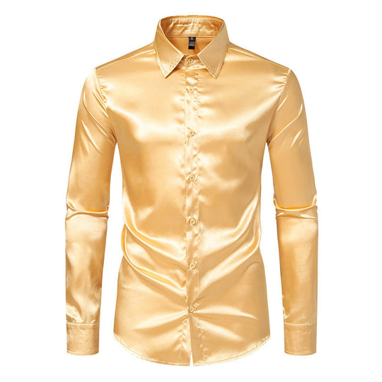 Herren Elegantes Satin-Hemd mit glänzender Oberfläche und modernem Schnitt R&B