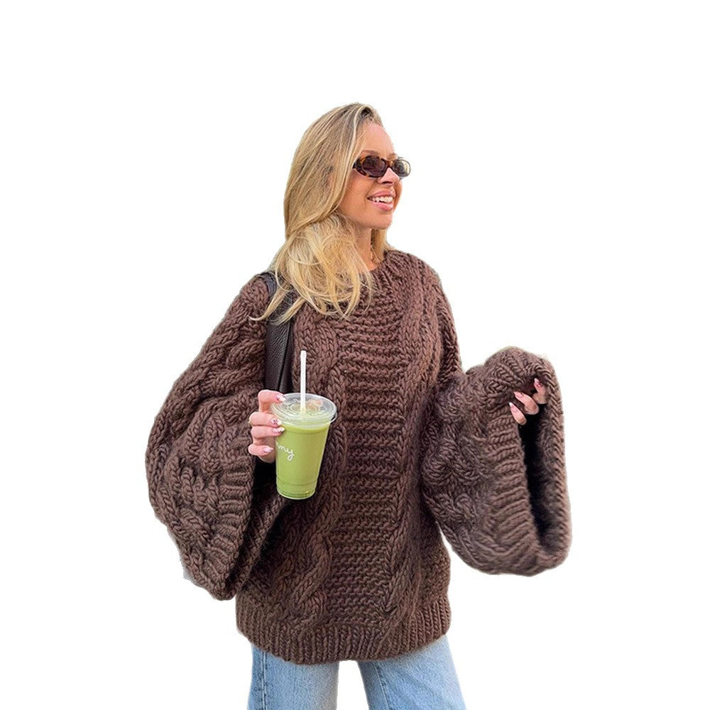 Damen Grobstrickpullover mit weiten Ärmeln R&B