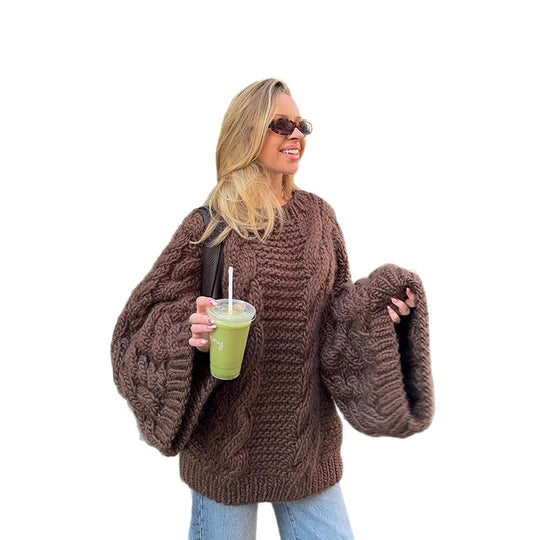 Damen Grobstrickpullover mit weiten Ärmeln R&B