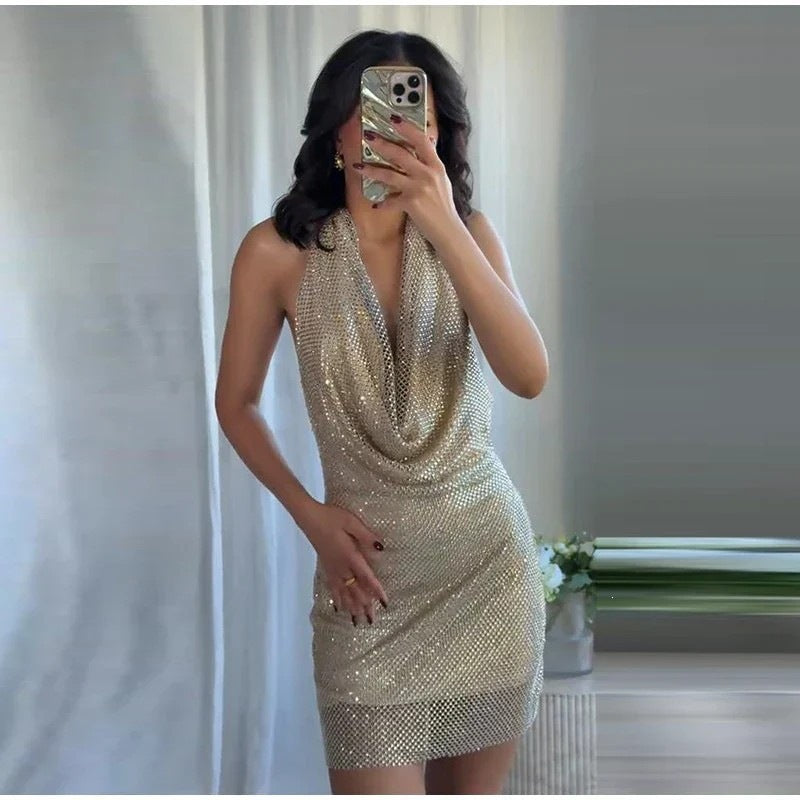 Damen glamouröses Pailletten-Minikleid R&B