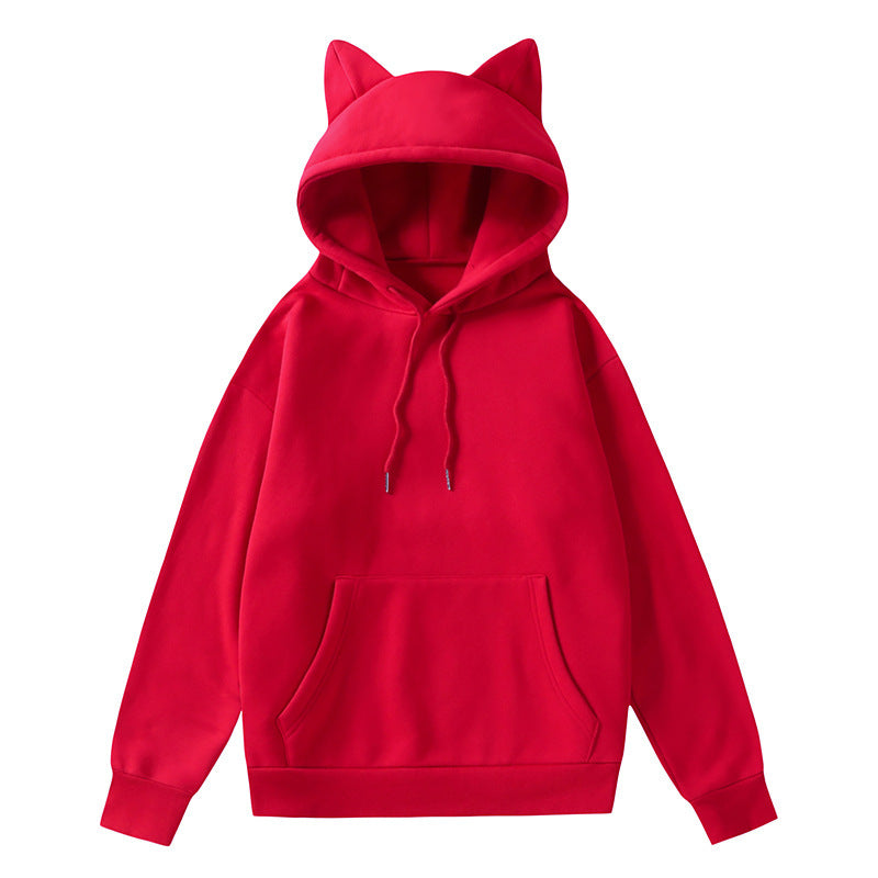 Damen Kapuzenpullover mit Katzenohren und weichem Innenfutter R&B
