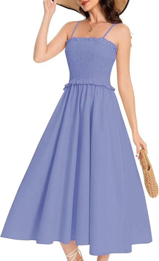 Damen Midi-Kleid mit elastischem Oberteil und weiten Rock R&B