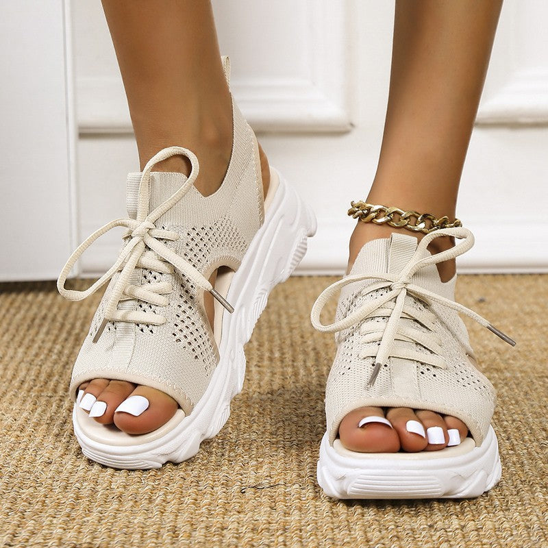 Damen Sneakersandale mit atmungsaktivem Strickoberteil und komfortabler Plattformsohle R&B