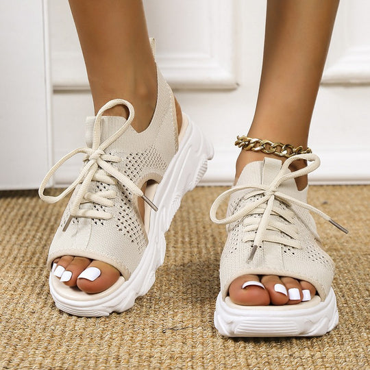 Damen Sneakersandale mit atmungsaktivem Strickoberteil und komfortabler Plattformsohle R&B
