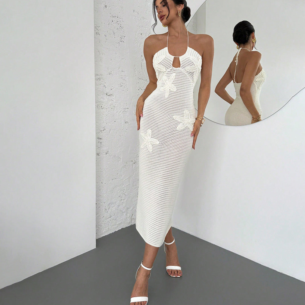 Damen Häkel-Maxikleid mit floralem Design R&B