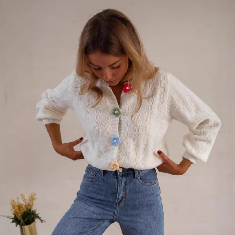 Damen Strickjacke mit kreativen Knopfdetails und strukturiertem Muster R&B