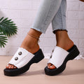 Damen Platform-Pantoletten mit modischen Knopfdetails und rutschfester Sohle R&B