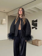 Damen elegante Boucle-Jacke mit extravaganten Ärmeln R&B