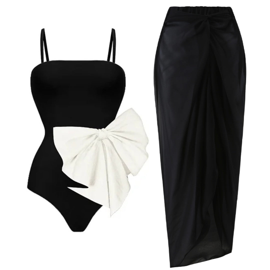 Damen Einteiler Badeanzug mit eleganter Schleifenapplikation R&B