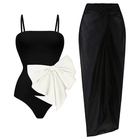 Damen Einteiler Badeanzug mit eleganter Schleifenapplikation R&B