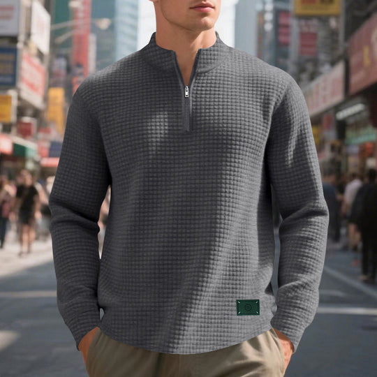 Herren Pullover mit Reißverschluss und strukturiertem Design R&B
