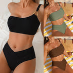 Damen Hochtailliertes Bikini-Set mit asymmetrischem Oberteil R&B