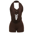 Damen Eleganter Badeanzug mit tiefem V-Ausschnitt und Wickeldetails R&B