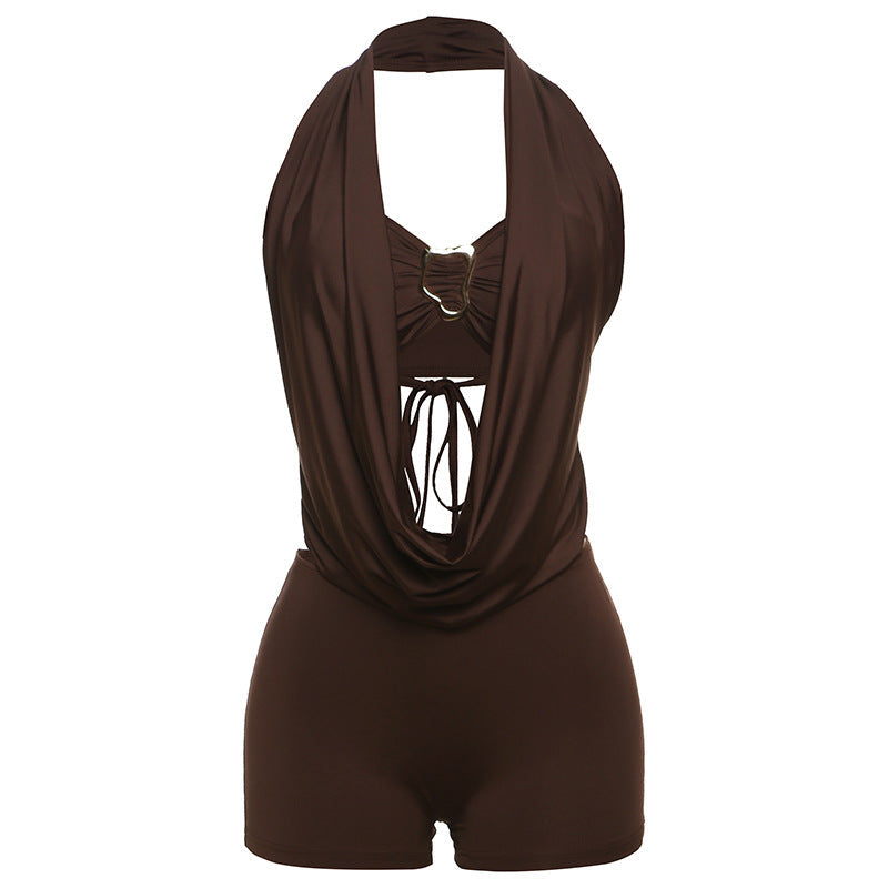 Damen Eleganter Badeanzug mit tiefem V-Ausschnitt und Wickeldetails R&B