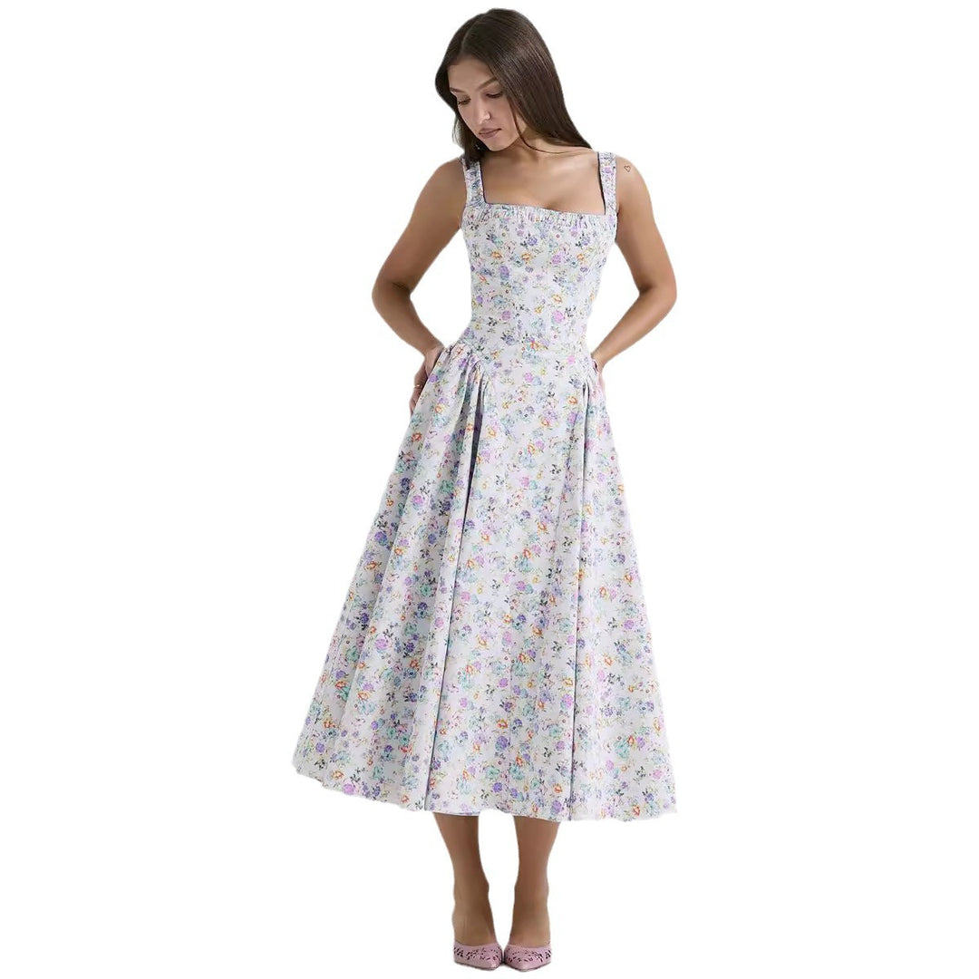 Damen Midi-Kleid mit floralem Muster und angeschnittenem Rock R&B