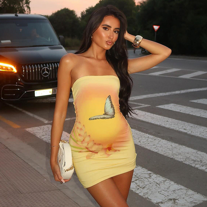 Damen Bandeau-Kleid mit floralem Design und lebendigem Farbverlauf R&B