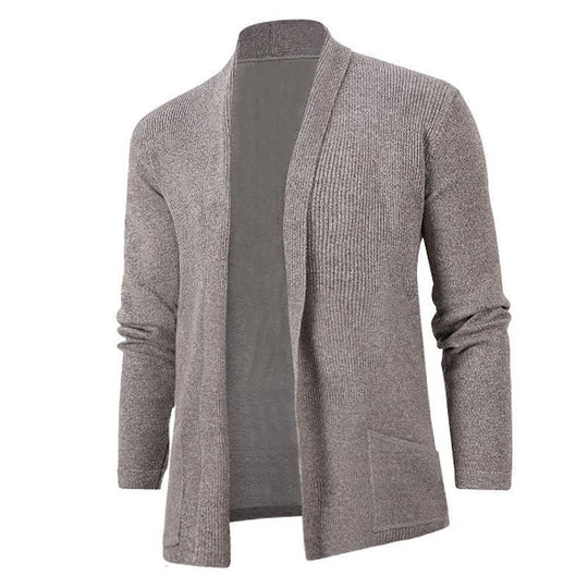 Herren lässige Strickjacke mit offenem Kragen und elegantem Rippdesign R&B
