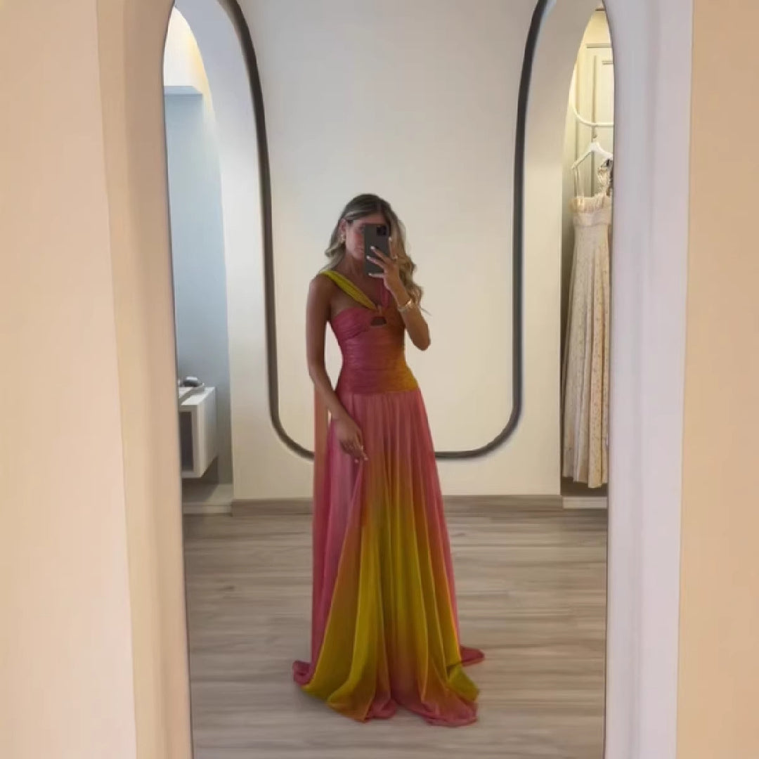 Damen Maxikleid mit fließendem Rock und eleganten Trägern R&B