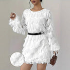 Damen Kleid mit Wellenmuster und voluminösen Fransen R&B