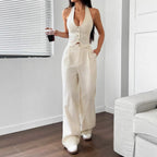 Damen Crop-Top und Weite Hosen Ensemble