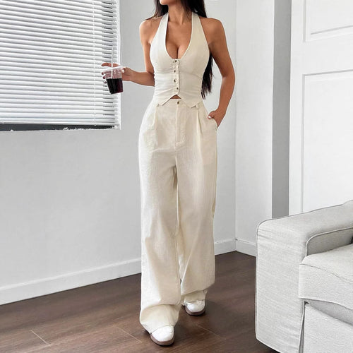 Damen Crop-Top und Weite Hosen Ensemble R&B