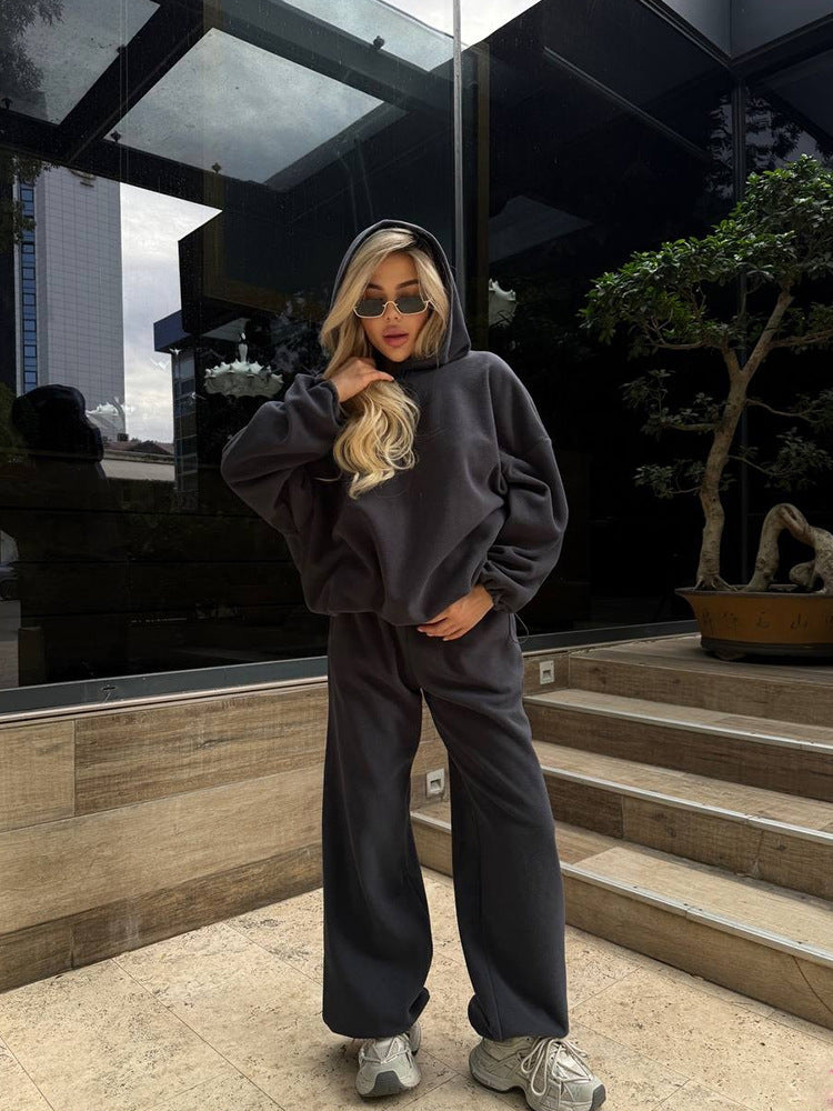 Damen Oversized Sweatset mit Kapuze und elastischen Bündchen R&B
