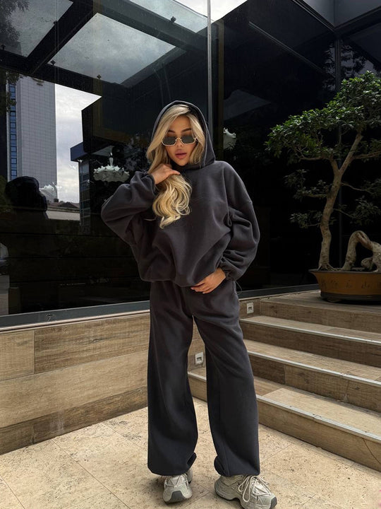 Damen Oversized Sweatset mit Kapuze und elastischen Bündchen R&B