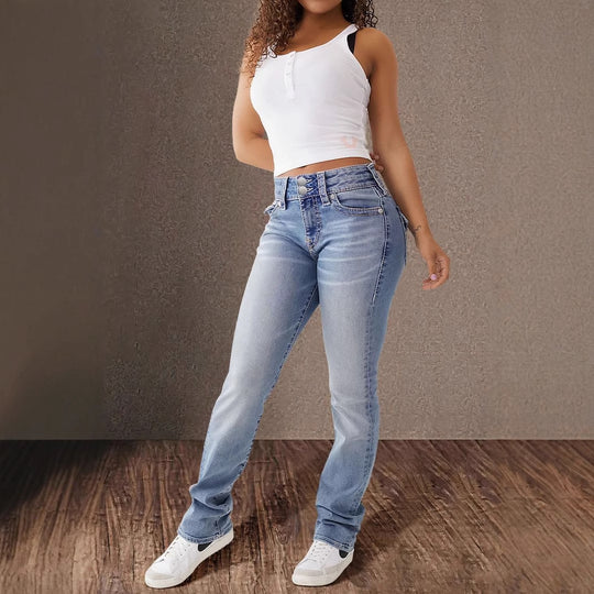 Damen High-Waist Jeans im Vintage-Look mit figurbetontem Schnitt R&B