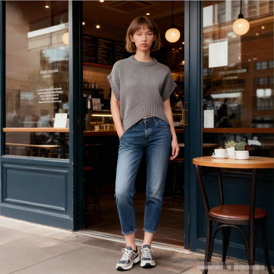 Damen lässiges Stricktop mit asymmetrischem Saum R&B