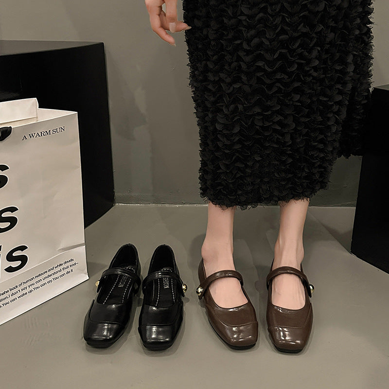 Damen Ballerinas mit elegantem Riemen und weicher Lederoberfläche R&B