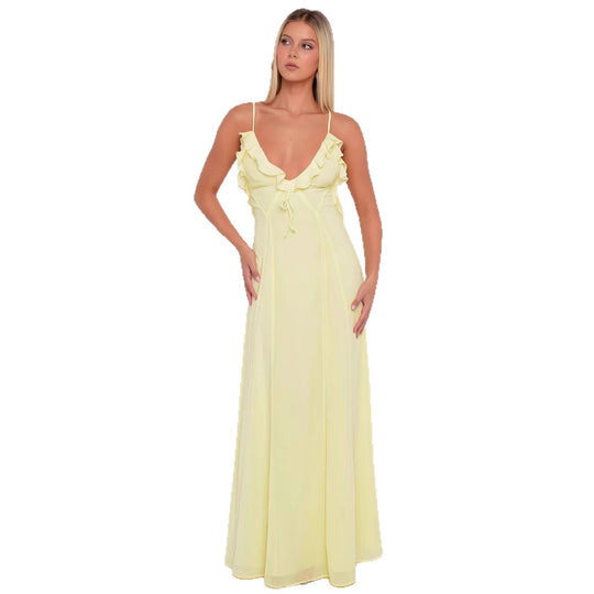 Damen Elegantes Maxikleid mit schulterfreier Rüschendekoration und taillierbarem Design R&B