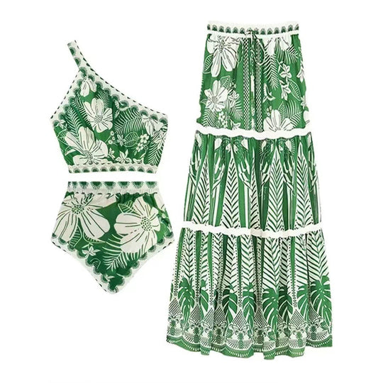 Damen Bikini-Set mit asymmetrischem Oberteil und floralen Details R&B