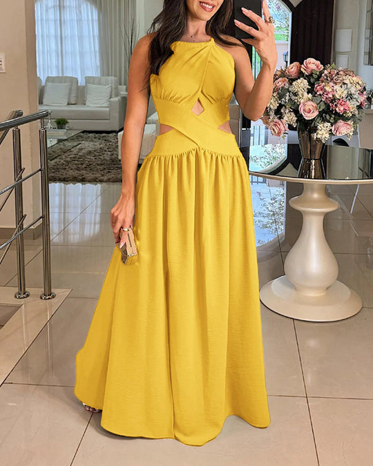 Damen Maxikleid mit eleganter Überkreuzung und modischem Ausschnitt R&B