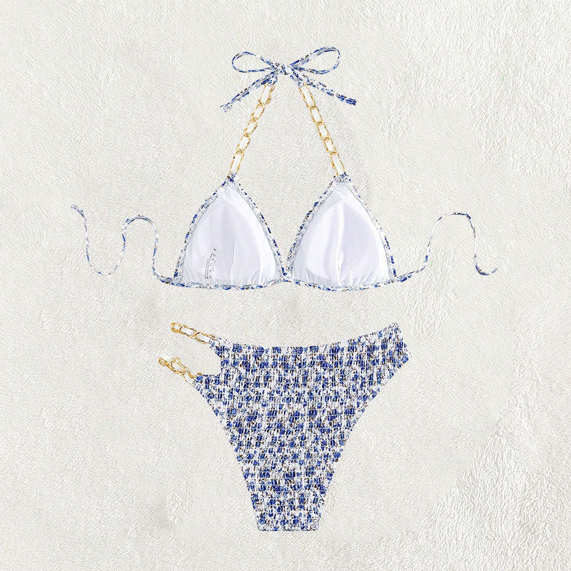 Damen Triangel-Bikini mit eleganten Kettenverzierungen