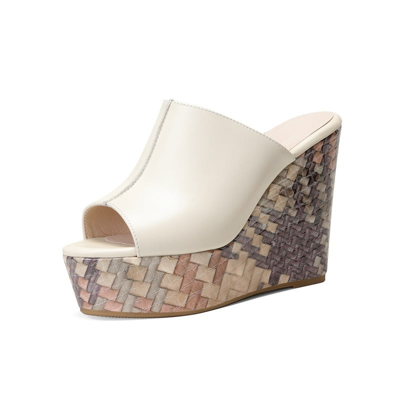 Damen Wedge-Sandaletten mit kreativem geflochtenem Absatz und elegantem Obermaterial R&B