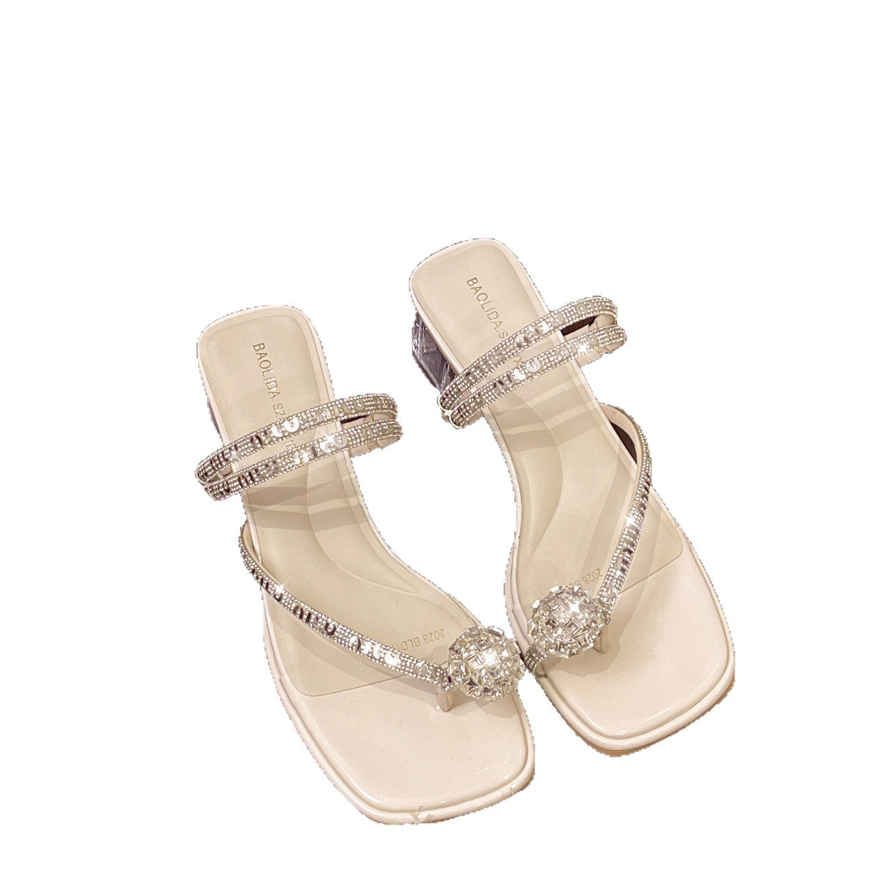 Damen elegante Blockabsatzsandalen mit funkelnden Strassdetails EB