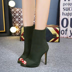 Damen Strick-Ankle Boots mit Peep-Toe und eleganten Absatz R&B