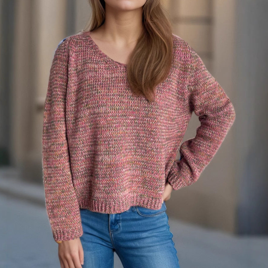 Damen lässiger V-Ausschnitt Pullover mit strukturiertem Maschenmuster R&B