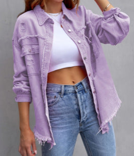 Damen Stylische Overshirt-Jacke mit fransigem Saum R&B