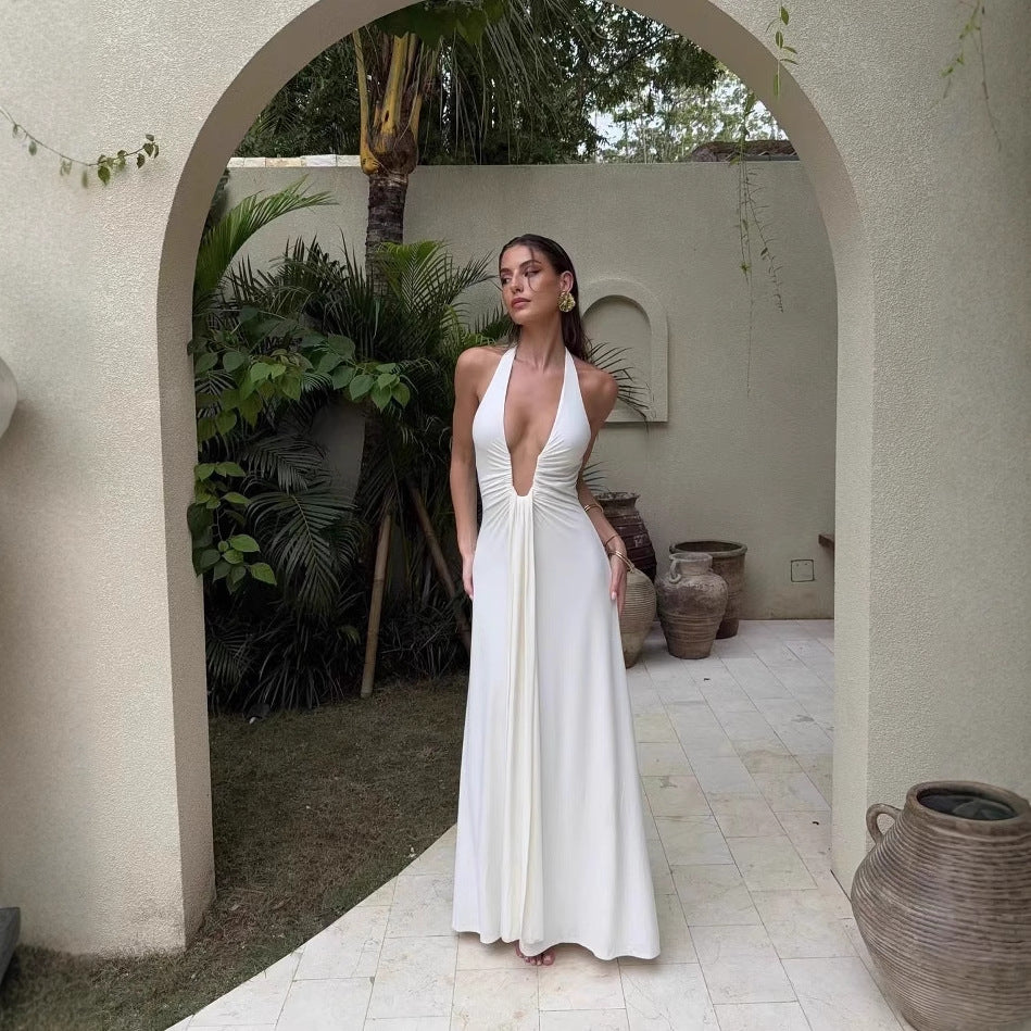 Elegantes Damen Maxikleid mit Tiefem V-Ausschnitt & Rüschendesign für Abend & Events | R&B